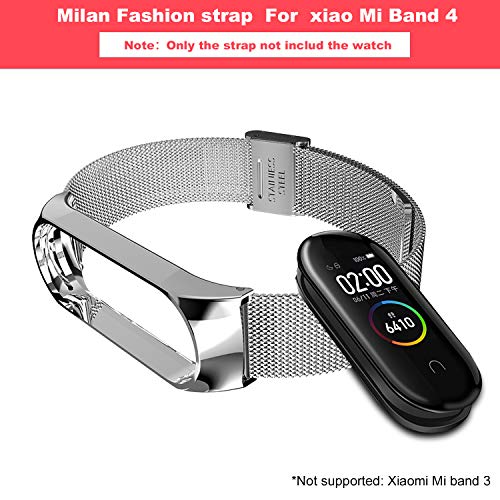 BDIG Correa Compatible Xiaomi Mi Band 4 Correas Metal, Pulsera de Acero Inoxidable Agradable para Mi Band 4 Correa (No Host)(Melan Plata)