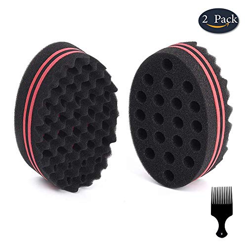 BE BIGEDDIEBIGEDDIE Big Holes Esponja para el cabello, esponja giratoria, cepillo de esponja mágica, esponja afro para rizos con peine para púas de pelo de 6,29 pulgadas, ,  Pack De 2, ,, ]