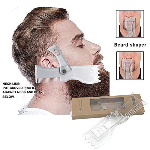 Beard Shaper Plantilla transparente para hombre con diseño de barba y peine, ideal como regalo para hombres modernos con guía de cuidado facial,Clear