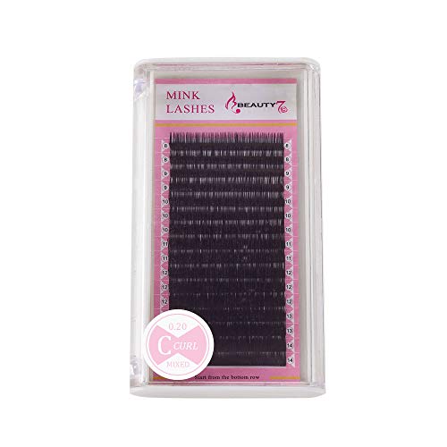 Beauty7 Mink Extensiones de Pestañas Pstizas Natural C Curl 0.20mm Pestañas Individuales Longitud Mixta de 8mm-14mm para Maquillaje Eyelashes Extensions