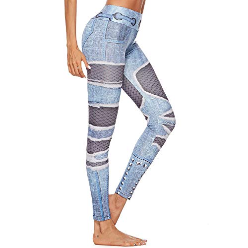 Beautyjourney Leggings deportivos para mujer con pantalones vaqueros de imitación estampados y rotos Jogging entrenamiento gimnasio yoga pantalones pantalones deportivos