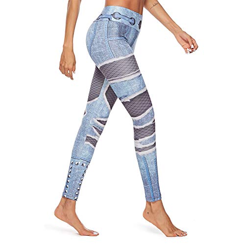 Beautyjourney Leggings deportivos para mujer con pantalones vaqueros de imitación estampados y rotos Jogging entrenamiento gimnasio yoga pantalones pantalones deportivos