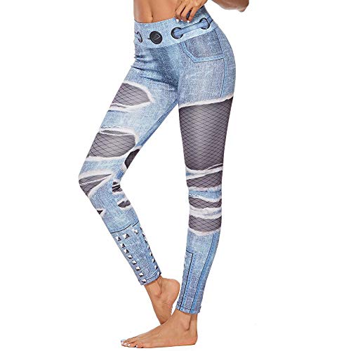 Beautyjourney Leggings deportivos para mujer con pantalones vaqueros de imitación estampados y rotos Jogging entrenamiento gimnasio yoga pantalones pantalones deportivos