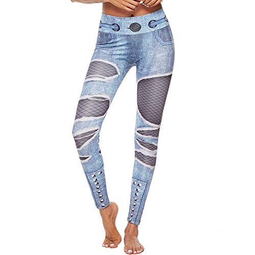 Beautyjourney Leggings deportivos para mujer con pantalones vaqueros de imitación estampados y rotos Jogging entrenamiento gimnasio yoga pantalones pantalones deportivos