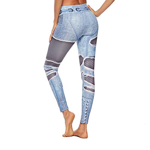 Beautyjourney Leggings deportivos para mujer con pantalones vaqueros de imitación estampados y rotos Jogging entrenamiento gimnasio yoga pantalones pantalones deportivos