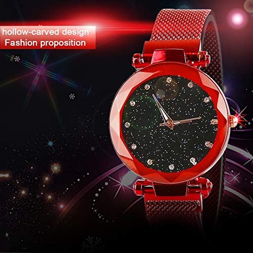 BEAYPINE Correa de Metal Cristal Azul Luz de Las Estrellas Cara del dial Mujer Moda Relojes de Pulsera Reloj de Cuarzo Mujeres Impermeable Reloj de Dama