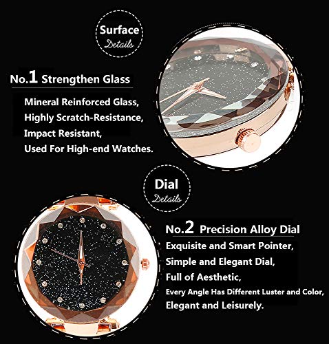 BEAYPINE Correa de Metal Cristal Azul Luz de Las Estrellas Cara del dial Mujer Moda Relojes de Pulsera Reloj de Cuarzo Mujeres Impermeable Reloj de Dama