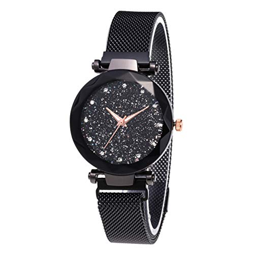 BEAYPINE Correa de Metal Cristal Azul Luz de Las Estrellas Cara del dial Mujer Moda Relojes de Pulsera Reloj de Cuarzo Mujeres Impermeable Reloj de Dama