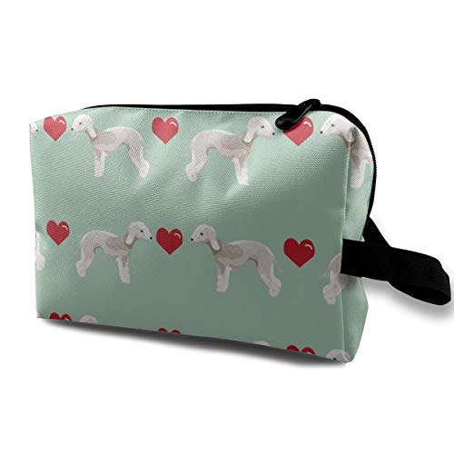 Bedlington Terrier Love Hearts Dog Raza Pet tela menta 2017 neceser cosmético neceser portátil bolsa de maquillaje bolsa organizador de viaje para mujeres y niñas 25,4 x 12,7 x 15,7 cm