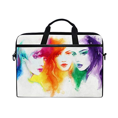 BEITUOLA 15-15.4 Pulgadas Maletines para portátil,Tres Hermosas Mujeres de Moda Hacen el Cabello,Varios Patrones Funda para Portátil Multifuncional Bolso De Hombro con Maletín De Manga Portátil