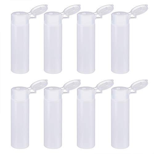 BENECREAT 8 Pack 50ml Mini Botella de Plástico Tubo Suave Cosmético Transparente Tubo de Empaquetado de Crema Champú Loción Tapa de Tirón, Blanco