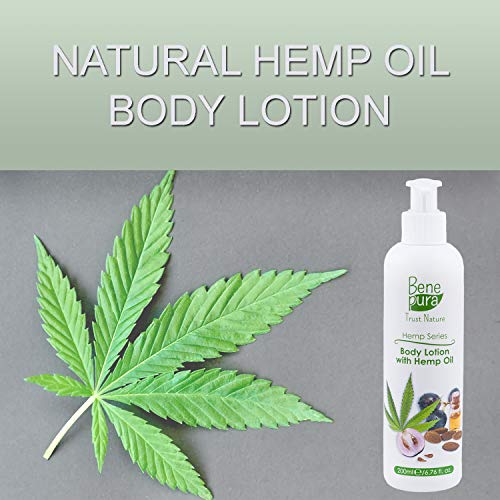 BenePura Body Lotion 200 ml/6.76 fl.oz.- Suitable for Sensitive Skin - Hemp Oil Castor Oil Jojoba Oil Almond Oil - Long-lasting Hydration to the Skin - Nourishes & Softens - Gives Gloss & Elasticity