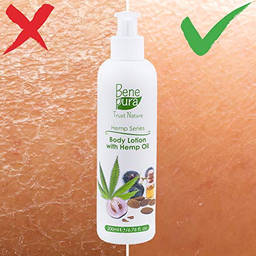 BenePura Body Lotion 200 ml/6.76 fl.oz.- Suitable for Sensitive Skin - Hemp Oil Castor Oil Jojoba Oil Almond Oil - Long-lasting Hydration to the Skin - Nourishes & Softens - Gives Gloss & Elasticity
