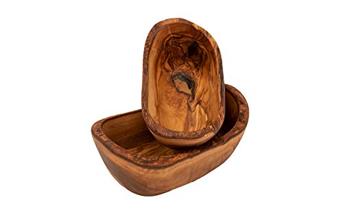 Benera - Juego de 2 cuencos rústicos de madera de olivo, aprox. 13 cm