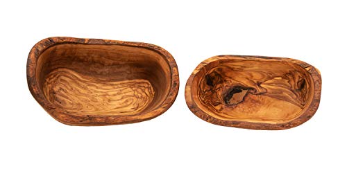 Benera - Juego de 2 cuencos rústicos de madera de olivo, aprox. 13 cm
