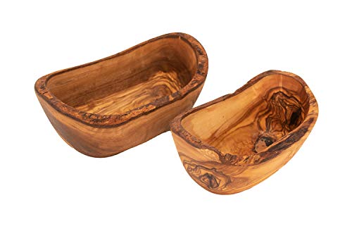Benera - Juego de 2 cuencos rústicos de madera de olivo, aprox. 13 cm