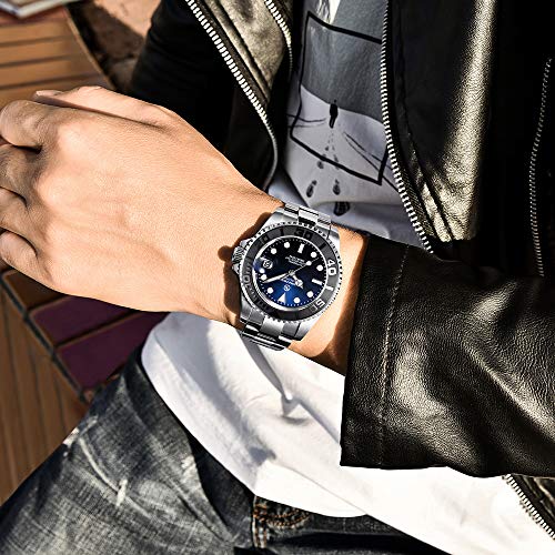 BERSIGAR Automatic Divers Watches Reloj analógico automático para Hombre con Correa de Acero Inoxidable