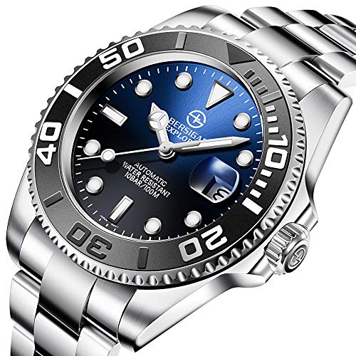 BERSIGAR Automatic Divers Watches Reloj analógico automático para Hombre con Correa de Acero Inoxidable