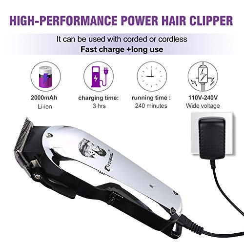 BESTBOMG Cortapelos Profesional Hombre, Barbero Electrico Cortador Pelo,Cortadora de Pelo Recargable, con batería de iones de litio de 2000 mAh, 8 peines guía coloridos, hojas de acero inoxidable