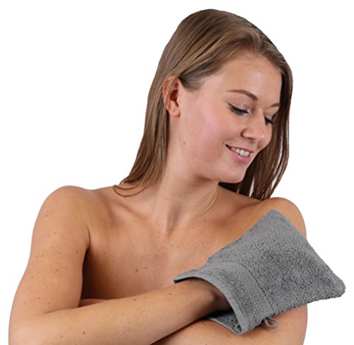 Betz Paquete de 10 Piezas de Manoplas de baño Guantes para lavarse tamaño 16x21 cm Colgador de cordón 100% algodón Premium de Color Rosa y Gris Antracita