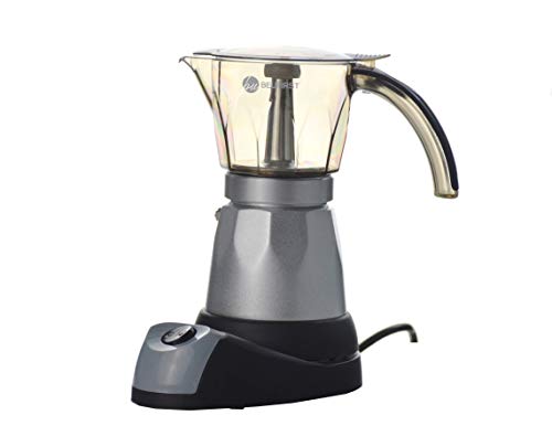 BEUFIRST Cafetera Eléctrica Italiana, 480W, 4 Tazas, 6 expresos. Cafetera Italiana Eléctrica con Vaso Transparente Acrílico Muy Resistente, Aleación Aluminio y Función Autoapagado