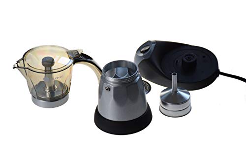 BEUFIRST Cafetera Eléctrica Italiana, 480W, 4 Tazas, 6 expresos. Cafetera Italiana Eléctrica con Vaso Transparente Acrílico Muy Resistente, Aleación Aluminio y Función Autoapagado