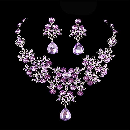 Beuya Mujeres Collar Anillo Pendientes Conjunto Boda Joyería Fiesta Conjunto de Joyas de Boda Regalo de Amor (Morado)