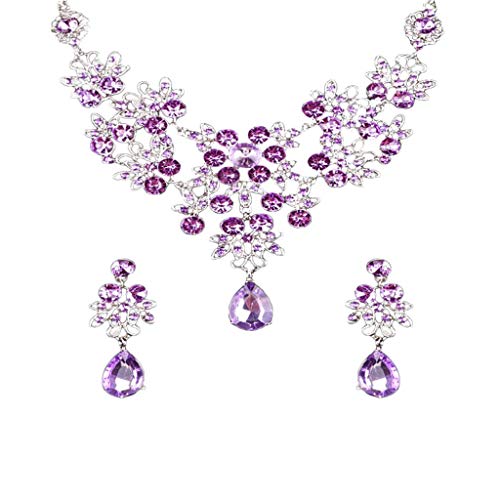 Beuya Mujeres Collar Anillo Pendientes Conjunto Boda Joyería Fiesta Conjunto de Joyas de Boda Regalo de Amor (Morado)