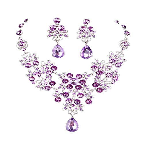 Beuya Mujeres Collar Anillo Pendientes Conjunto Boda Joyería Fiesta Conjunto de Joyas de Boda Regalo de Amor (Morado)