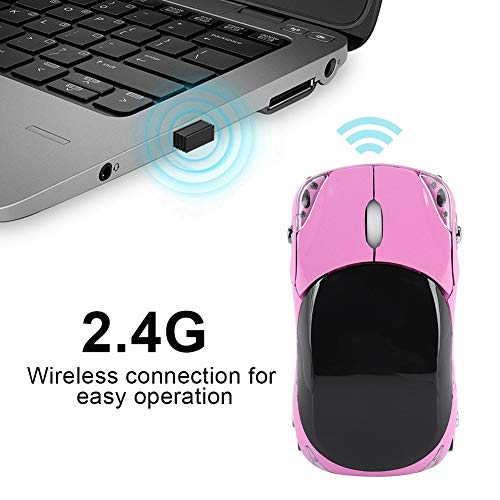 Bewinner Ratón Inalámbrico para Niños,2.4G Ratón Inalámbrico con Receptor USB,1600DPI Ratón Automóvil Ratón Óptico Bluetooth para Computadora Portátil PC Tableta Juegos Oficina Mac Windows(Rosa)