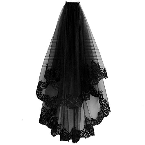 BFORS Velo Negro Peine, Sheer Negro Velo de Novia Bordado Floral de Encaje de Tul Accesorios para el Cabello con el Peine, Las Mujeres Cosplay Traje de Halloween