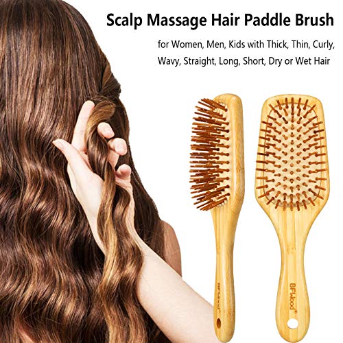 BFWood Cepillo de Pelo bambú Masaje - Mango Grande y Peine Plástico de Cola