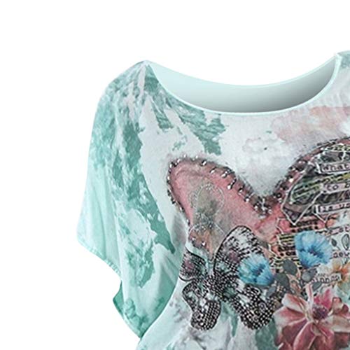 BHYDRY Camiseta de Gran tamaño para Mujer, con Cuello Redondo, Estampado y teñido.(Verde,XXX-Large)