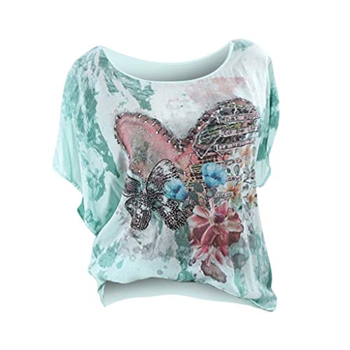 BHYDRY Camiseta de Gran tamaño para Mujer, con Cuello Redondo, Estampado y teñido.(Verde,XXX-Large)