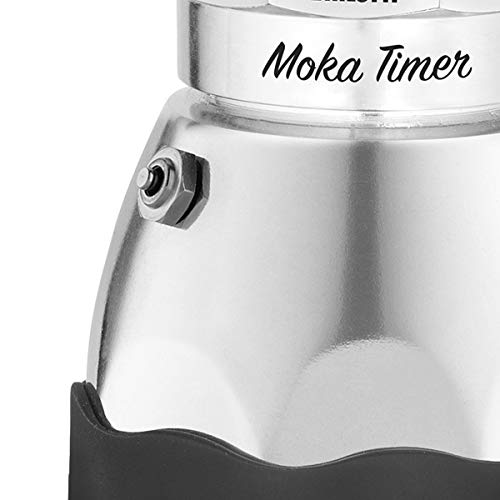 Bialetti Moka Timer- Cafetera, con Timer Incorporado, Negro/Plata, 3 tazas