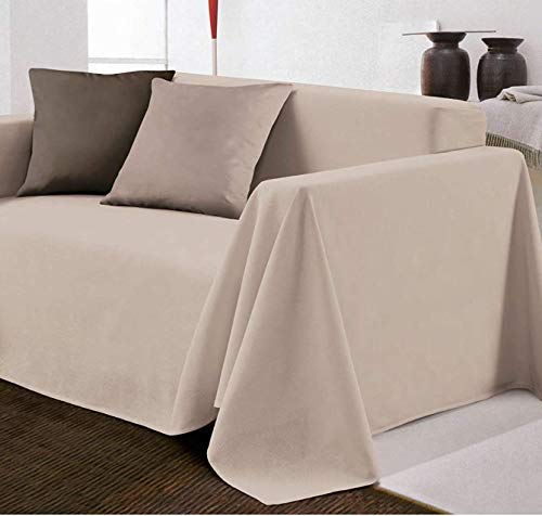 Biancheria Store - Tela cubre-sofá decorativa monocolor en 2 tamaños – Fabricado en Italia Gran Foulard multiusos para cubrir sofás – Medidas 160 x 280 cm – Color beige