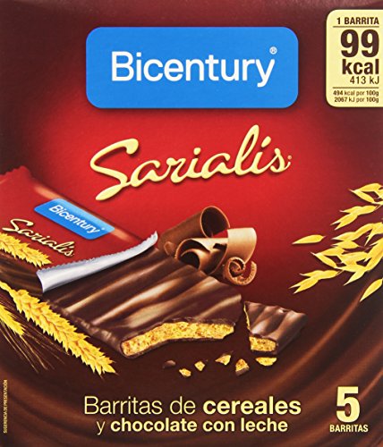 Bicentury - Sarialis - Barritas de cereales y chocolate con leche - 5 barritas x 20 g