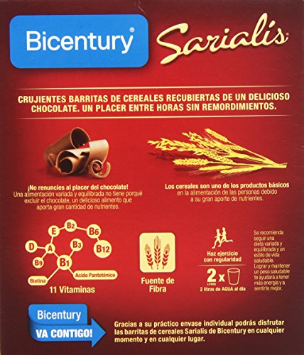 Bicentury - Sarialis - Barritas de cereales y chocolate con leche - 5 barritas x 20 g