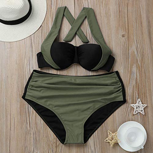 Bikini Tankini con Estampado de Rayas a Color para de baño Ropa de Playa Traje de baño Acolchado Bikini Tallas Grandes para Mujer Bañador con Falda Trajes de Una Pieza 2019 Fashion Hot New Novelty