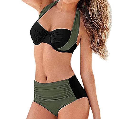 Bikini Tankini con Estampado de Rayas a Color para de baño Ropa de Playa Traje de baño Acolchado Bikini Tallas Grandes para Mujer Bañador con Falda Trajes de Una Pieza 2019 Fashion Hot New Novelty