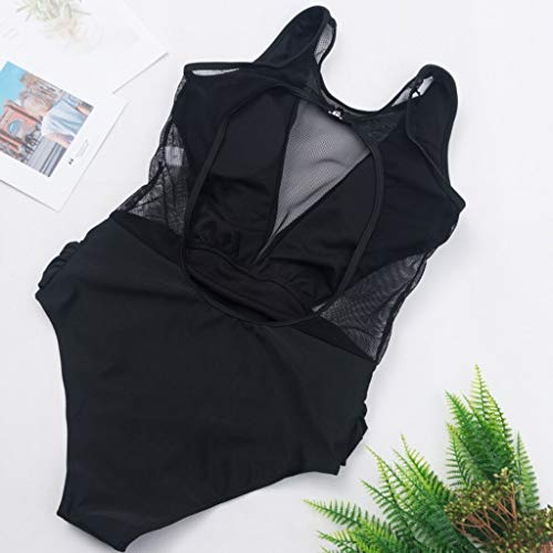 Bikinis Bañador Mujer Traje De Baño De Una Pieza para Mujer Bikinis Cuello Alto Escote En V Malla Traje De Baño Fruncido Traje De Baño Body S BK