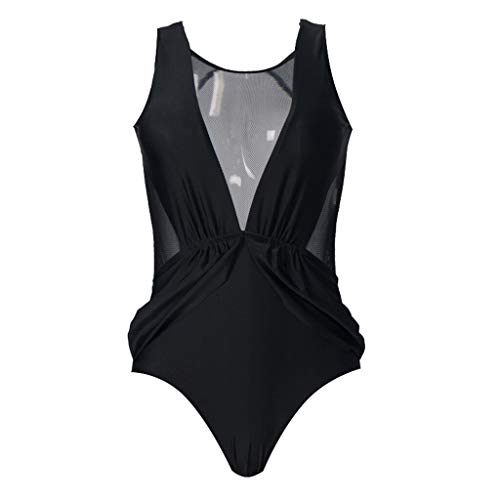 Bikinis Bañador Mujer Traje De Baño De Una Pieza para Mujer Bikinis Cuello Alto Escote En V Malla Traje De Baño Fruncido Traje De Baño Body S BK