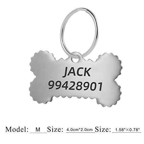 BKDZ Último Estilo Etiquetas de identificación para Mascotas de Acero Inoxidable, Etiquetas Personalizadas para Perros y Gatos. Grabado Frontal y Trasero. (M, Huesos)