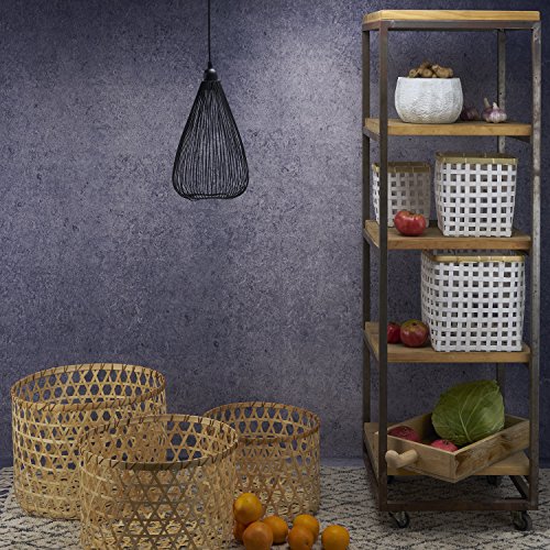 Black Velvet Studio Cesto Ankara bambú, Color Blanco y Natural. Diseño Trenzado, Ligero y Fresco. 24x24x24 cm.