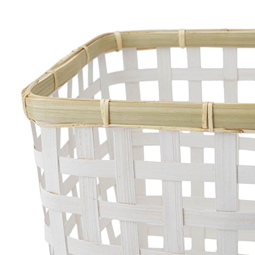 Black Velvet Studio Cesto Ankara bambú, Color Blanco y Natural. Diseño Trenzado, Ligero y Fresco. 24x24x24 cm.