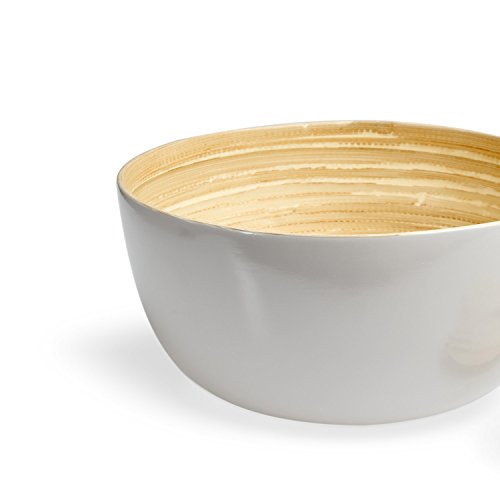 Black Velvet Studio Set Bol y Utensilios Isola bambú, Color Gris Topo Brillante. para Servir Ensalada o Comida. 12x26x26 cm.