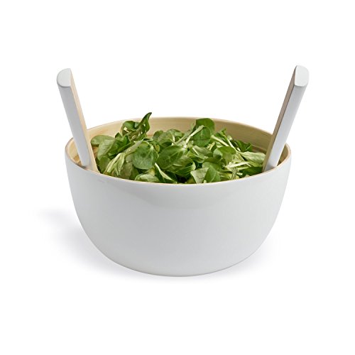 Black Velvet Studio Set Bol y Utensilios Isola bambú, Color Gris Topo Brillante. para Servir Ensalada o Comida. 12x26x26 cm.