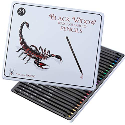Black Widow - Lápices de colores para adultos, 24 lápices de colores con pigmentos suaves, el mejor juego de lápices de colores para adultos para colorear libros y dibujar