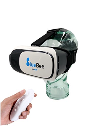 BlueBee Gafas VR + Mando a distancia (Realidad Virtual Genuine 3D Google Gafas / casco / auricular / Gafas para iPhone / Samsung / smartphones incluyendo Bluetooth 3.0 Juegos Remote Controller)
