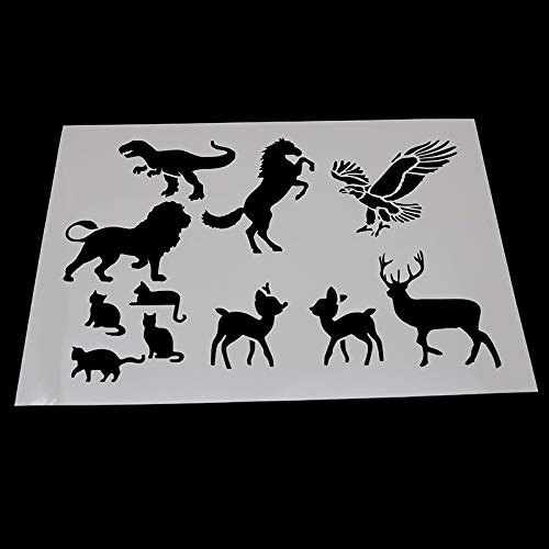 BLUGUL 9pcs A4 Plantillas de Dibujo, para Manualidades Decoración Pared Mueble Ventana Aerógrafo, Mariposa Pájaro Caballo Ciervo Gato Águila Pavo Real Tortuga Delfín